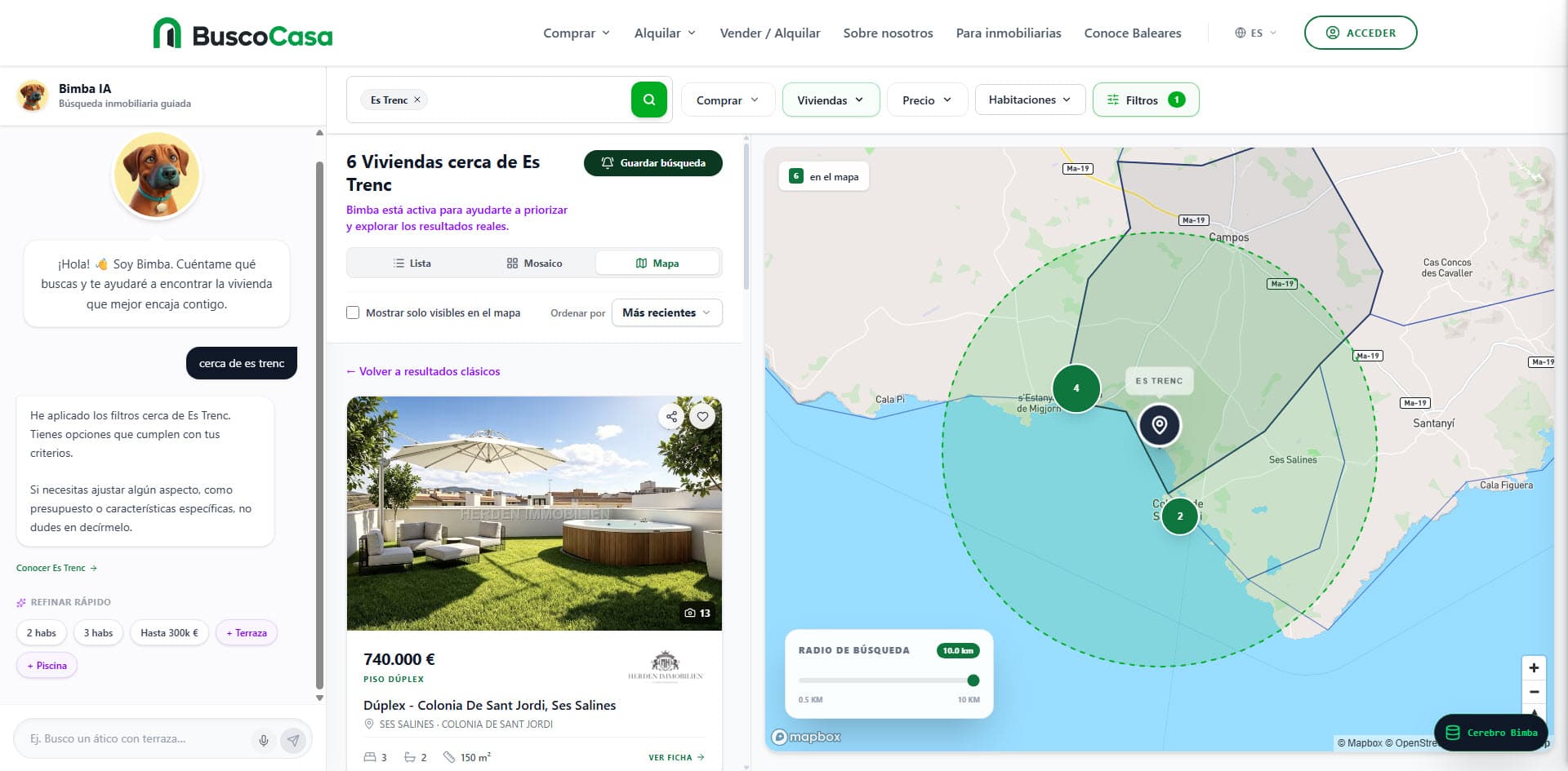 Portal Buscocasa: búsqueda guiada por Bimba con mapa y radio
